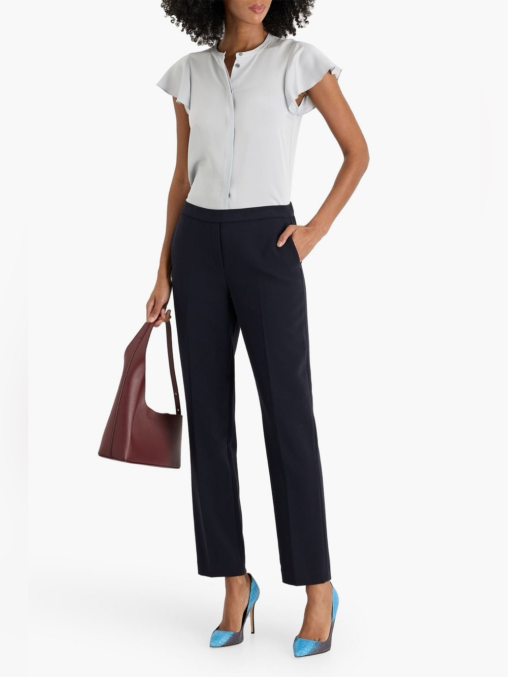 Theory Navy Classic Pull On Crepe Straight-Leg Trousers